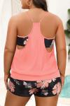 Orange Floral Tankini Set for Plus Size Ladies