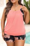 Orange Floral Tankini Set for Plus Size Ladies
