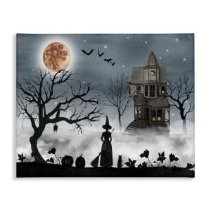Witch Silhouette Full Moon Haunted House Canvas Art