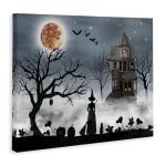 Witch Silhouette Full Moon Haunted House Canvas Art
