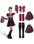 Spooktacular Creations Halloween Cheerleader Costume Girls, Bad Spirit Costume for Kids, Skull Scary Cheerleader Outfit with Accessories for Girls Halloween Parties Role Play, Red Black, M