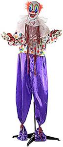 Haunted Hill Farm Life-Size Scary Animatronic Talking Clown with Motion, Touch Activated Lights, and Sounds, Indoor or Covered Outdoor Halloween Decorations, Battery Operated Halloween Prop