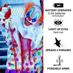 Haunted Hill Farm Life-Size Scary Animatronic Talking Clown with Motion, Touch Activated Lights, and Sounds, Indoor or Covered Outdoor Halloween Decorations, Battery Operated Halloween Prop