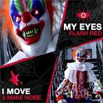 Haunted Hill Farm Life-Size Scary Animatronic Talking Clown with Motion, Touch Activated Lights, and Sounds, Indoor or Covered Outdoor Halloween Decorations, Battery Operated Halloween Prop