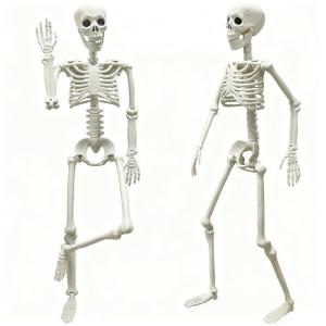 LUKBERA 2PCS Halloween Posable Skeletons, 3FT Full Body Human Skeleton with Movable Joints for Halloween Haunted House Graveyard Party Scary Decor, White