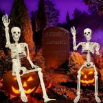 LUKBERA 2PCS Halloween Posable Skeletons, 3FT Full Body Human Skeleton with Movable Joints for Halloween Haunted House Graveyard Party Scary Decor, White