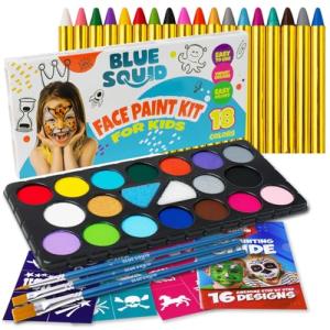 02 Blue Squid Fac02 Blue Squid Face Paint Ultimate Party Pack e Paint Ultimate Party Pack (18 Face Paint Kit & 18 Body Crayon Bundle)