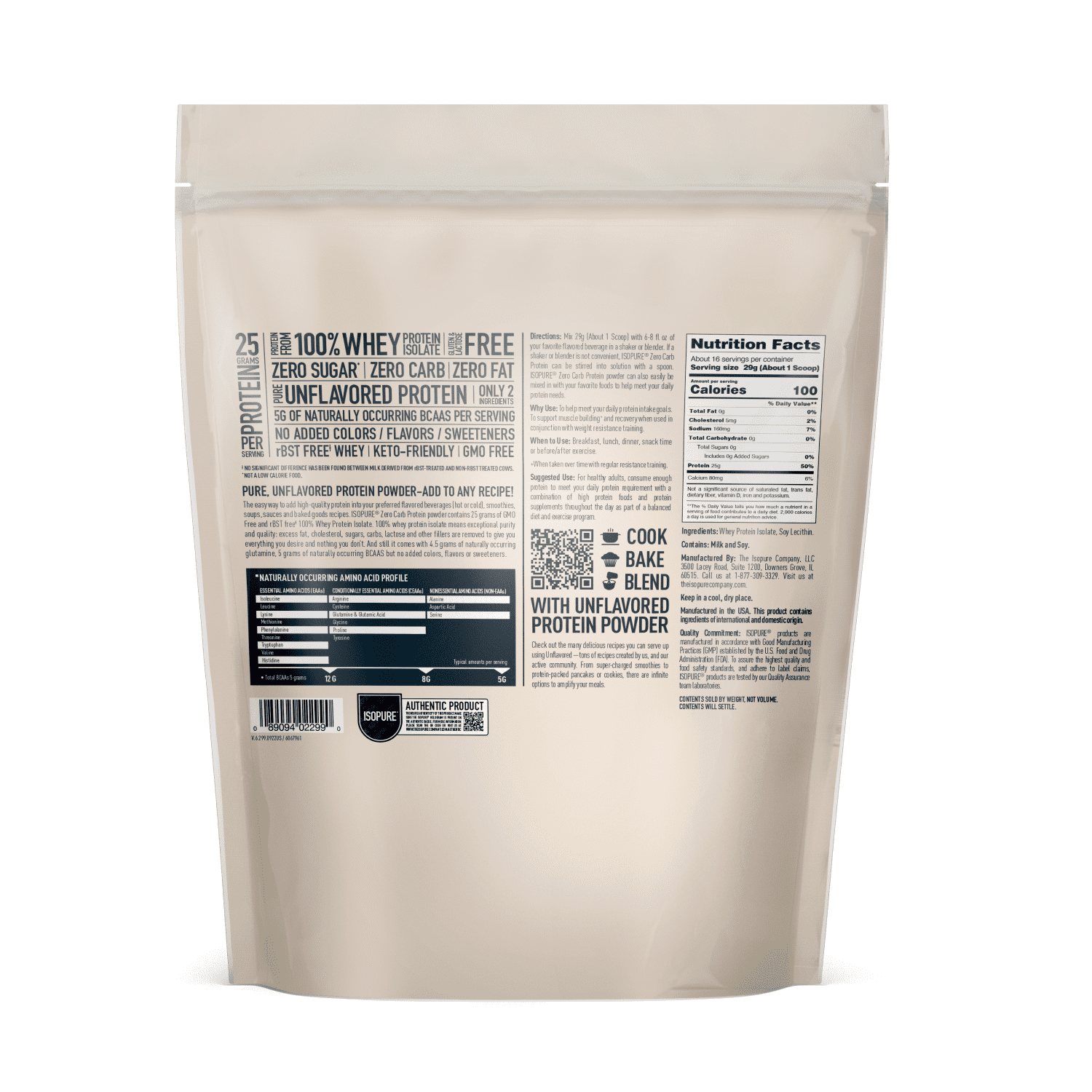 Unflavored Zero Carb Whey Protein Isolate - 1lb