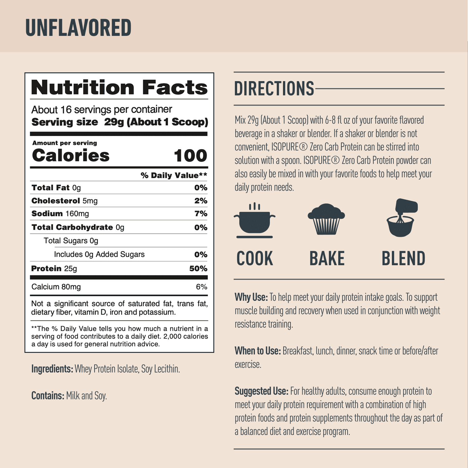 Unflavored Zero Carb Whey Protein Isolate - 1lb