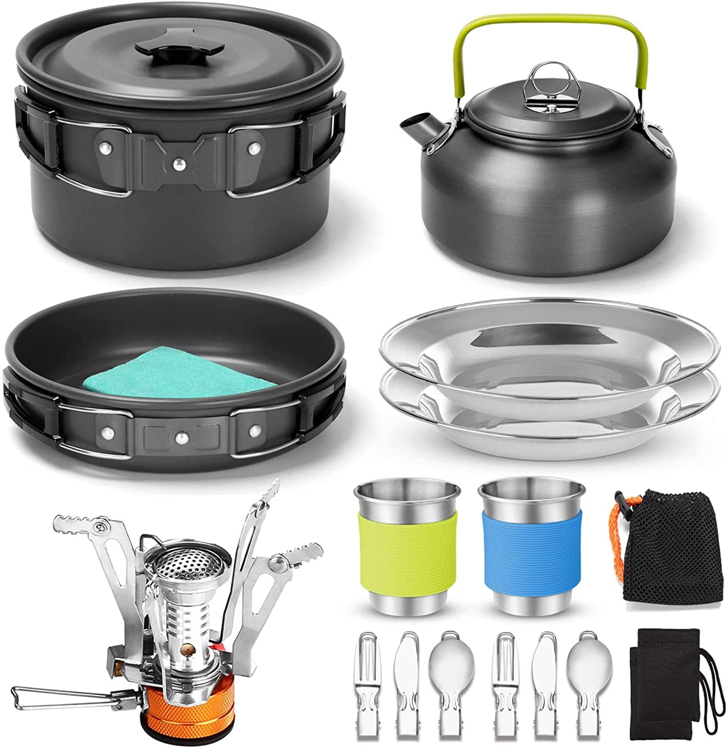 16-Piece Camping Cookware Set with Folding Stove