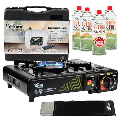 Portable JoChef Butane Camping Stove - With 4 Butane