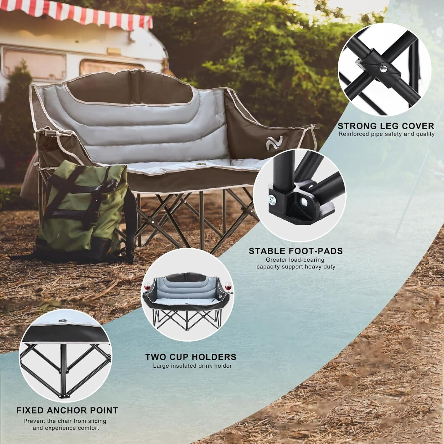 Double Camping Chair Heavy Duty Loveseat for 2