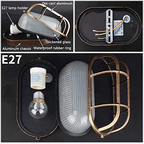 Outdoor Oval Sauna Lamp, Nautical Bulkhead Light, Aluminum