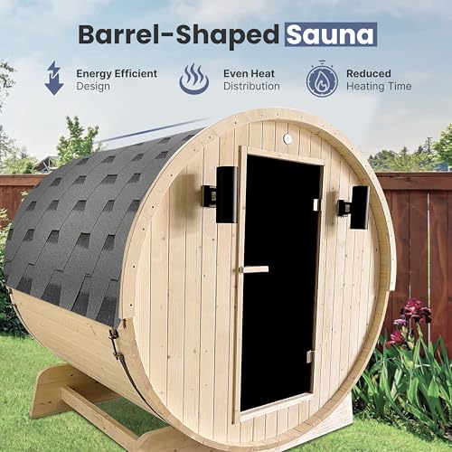 ALEKO Barrel Sauna | White Pine | 3-4 Person | UL Certified Harvia Sauna Heater