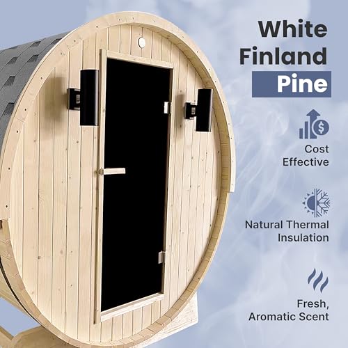 ALEKO Barrel Sauna | White Pine | 3-4 Person | UL Certified Harvia Sauna Heater