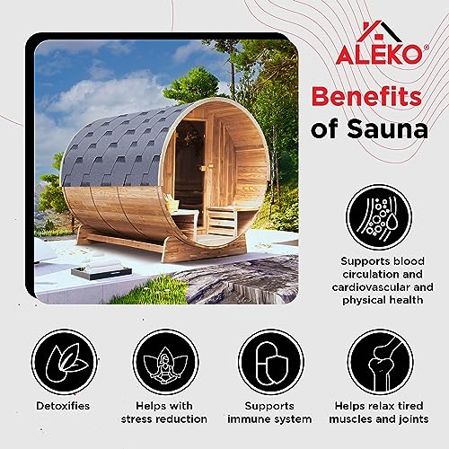 ALEKO Rustic Cedar Barrel Sauna Indoor Outdoor 3-4 Person Harvia Heater