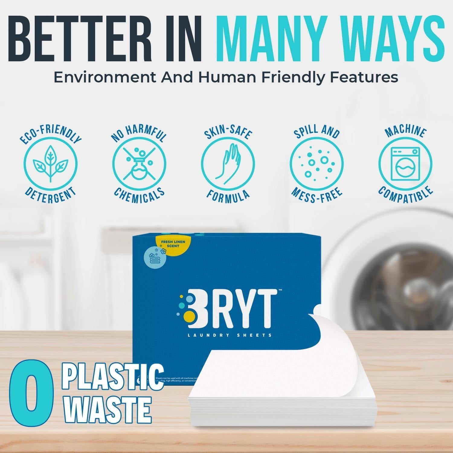 Bryt Fresh Linen Laundry Detergent Sheets (50)