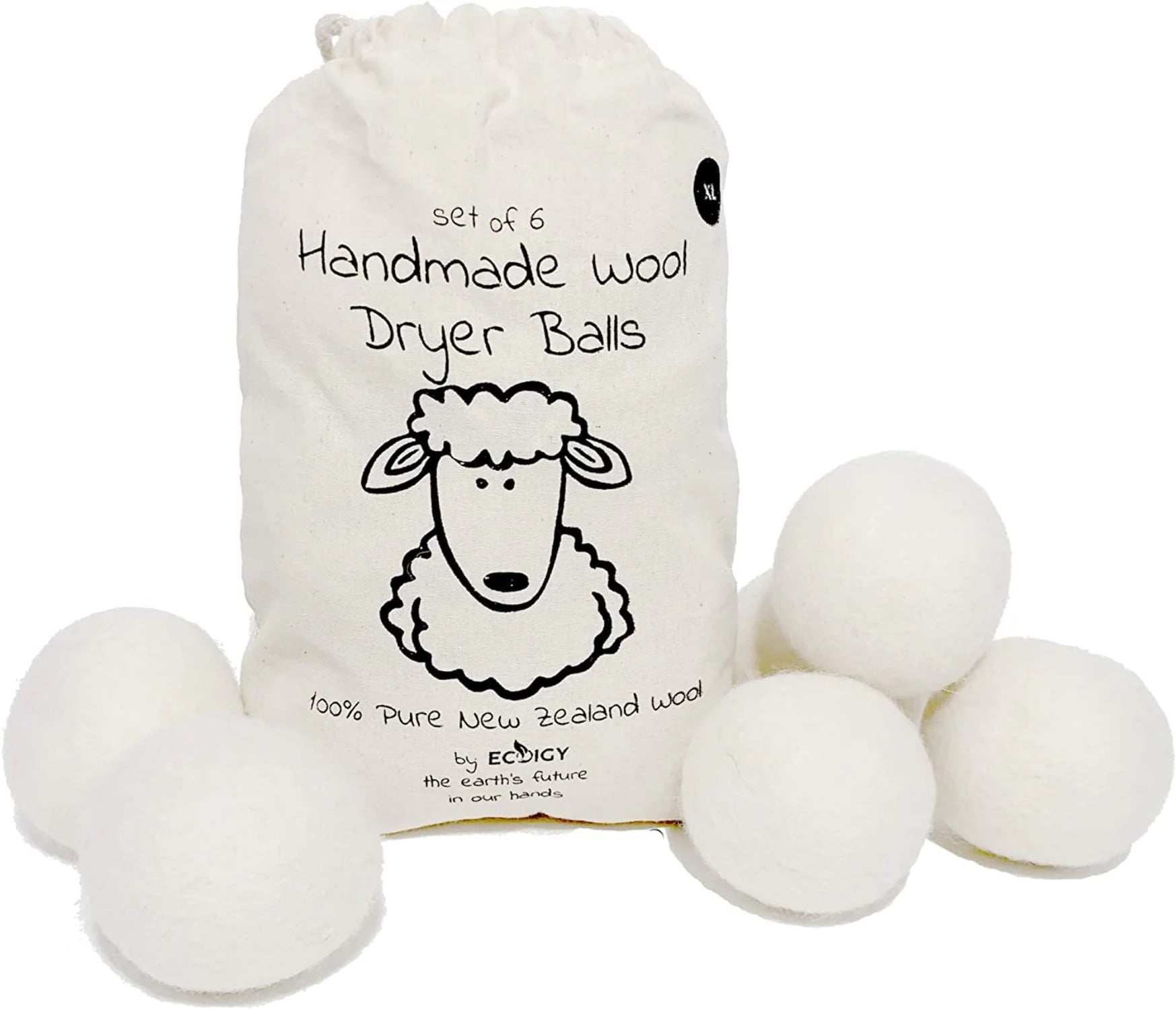 Wool Dryer Balls Organic XL 6-Pack by Ecoigy