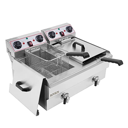 24.9QT Electric Dual Tank Fryer w/Timer & Adjustable Temperature