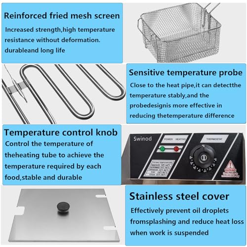 Swinod Commercial Deep Fryer with Detachable Large Capacity