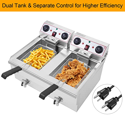 24.9QT Electric Dual Tank Fryer w/Timer & Adjustable Temperature