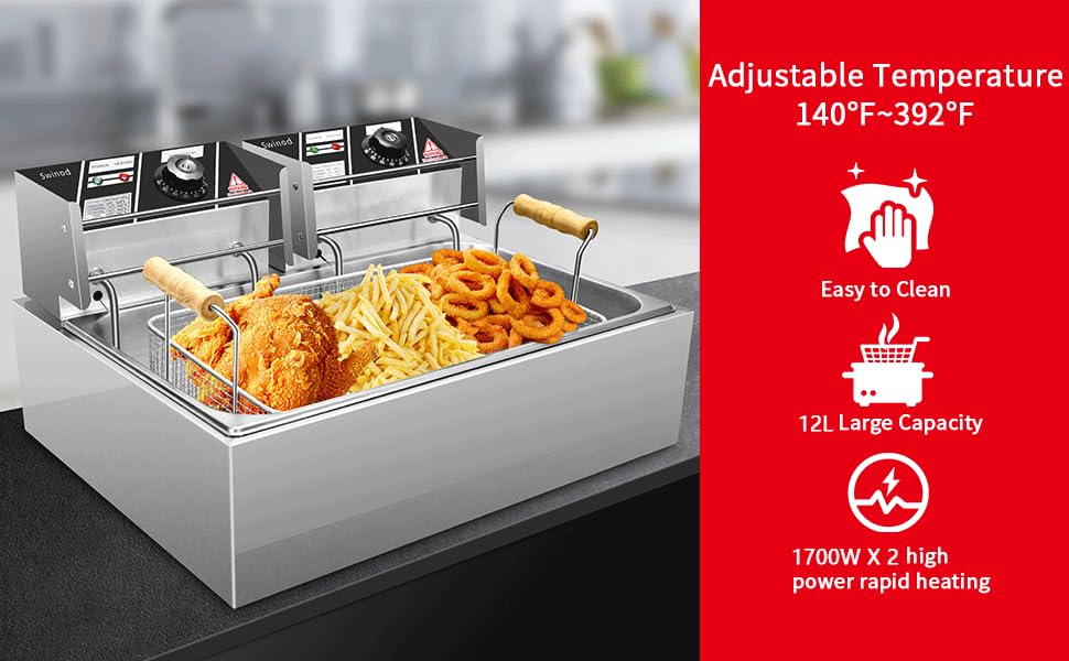 Swinod Commercial Deep Fryer with Detachable Large Capacity