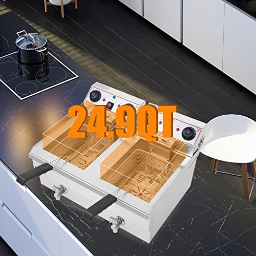 24.9QT Electric Dual Tank Fryer w/Timer & Adjustable Temperature