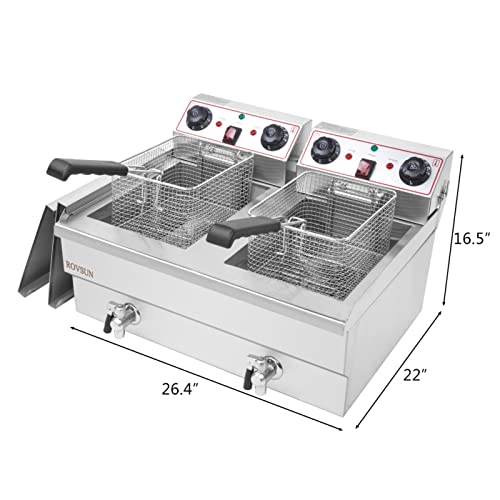 24.9QT Electric Dual Tank Fryer w/Timer & Adjustable Temperature