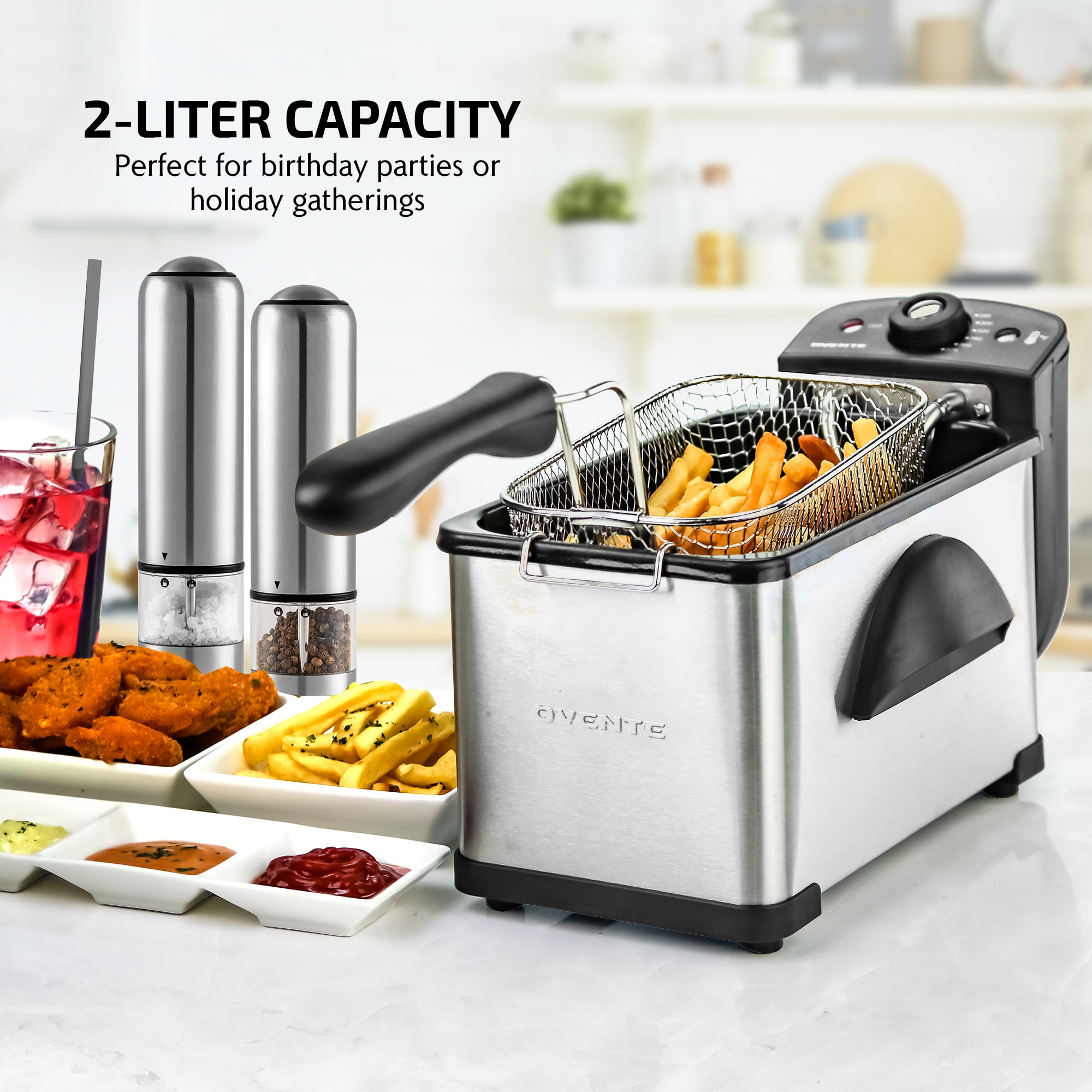 OVENTE 2L Electric Deep Fryer with Lid