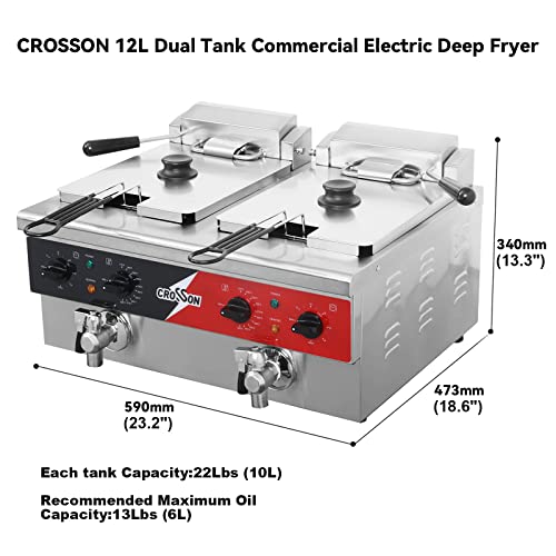 CROSSON 12L Electric Dual Tank Deep Fryer