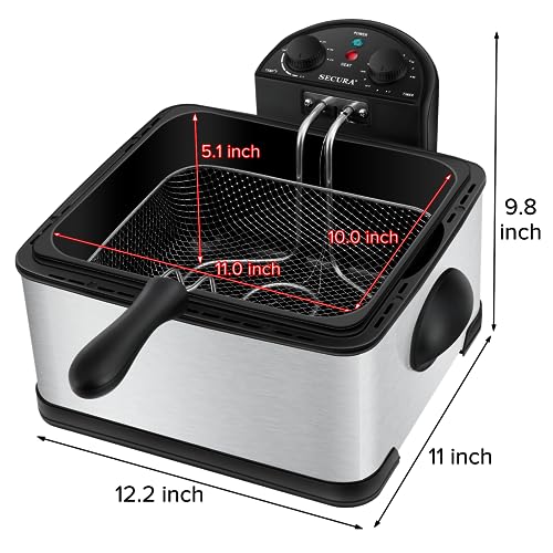 Secura Electric Deep Fryer: Stainless Triple Basket, Timer