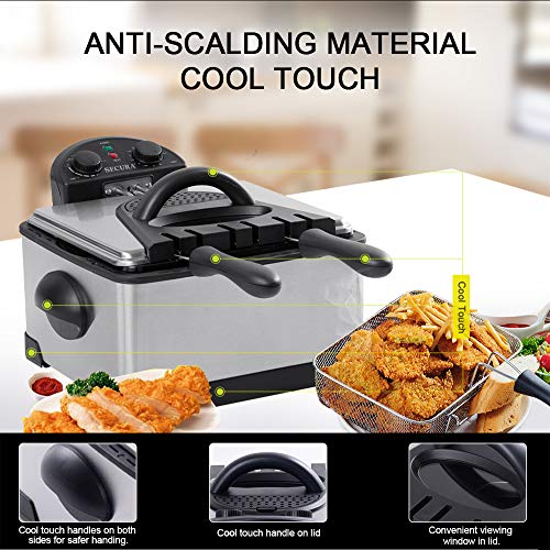 Secura Electric Deep Fryer: Stainless Triple Basket, Timer