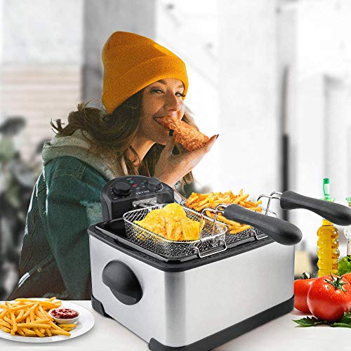 Secura Electric Deep Fryer: Stainless Triple Basket, Timer