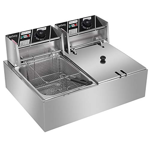Winado 12.7QT Electric Deep Fryer - Stainless Steel, Dual Tank