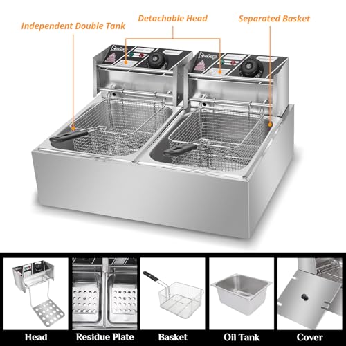 Winado 12.7QT Electric Deep Fryer - Stainless Steel, Dual Tank