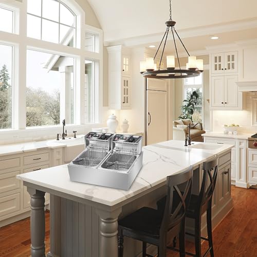 Winado 12.7QT Electric Deep Fryer - Stainless Steel, Dual Tank