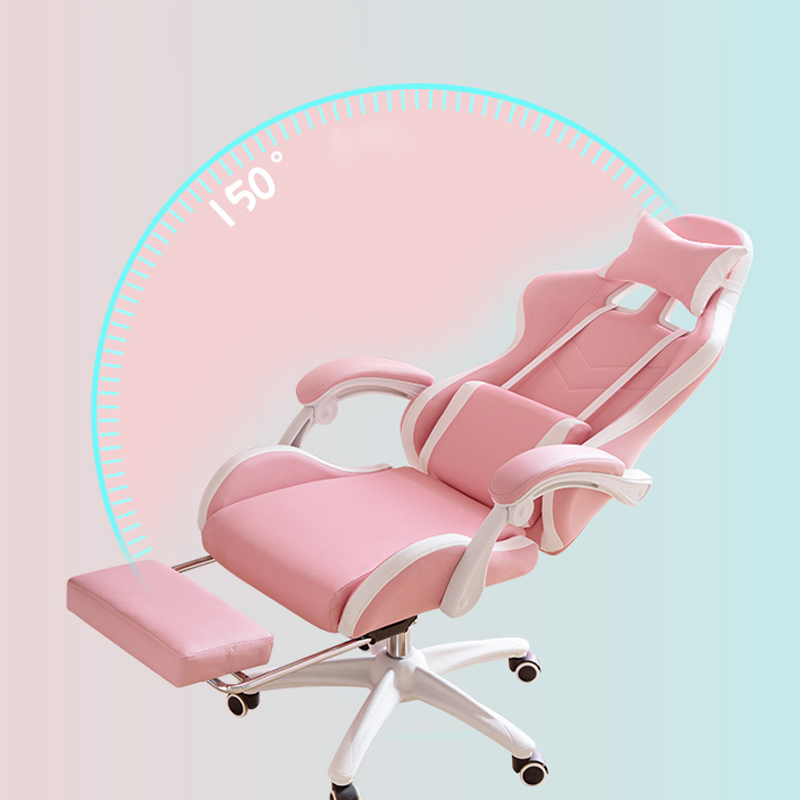 Pink Ergonomic Gaming Chair with Leg Rest