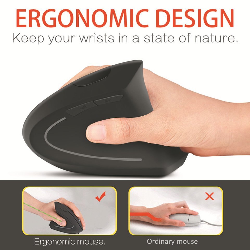 Wireless Ergonomic Vertical Gaming Mouse - 1600 DPI