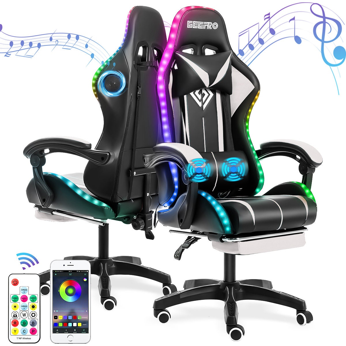 Hoffree RGB Massage Gaming Chair with Footrest