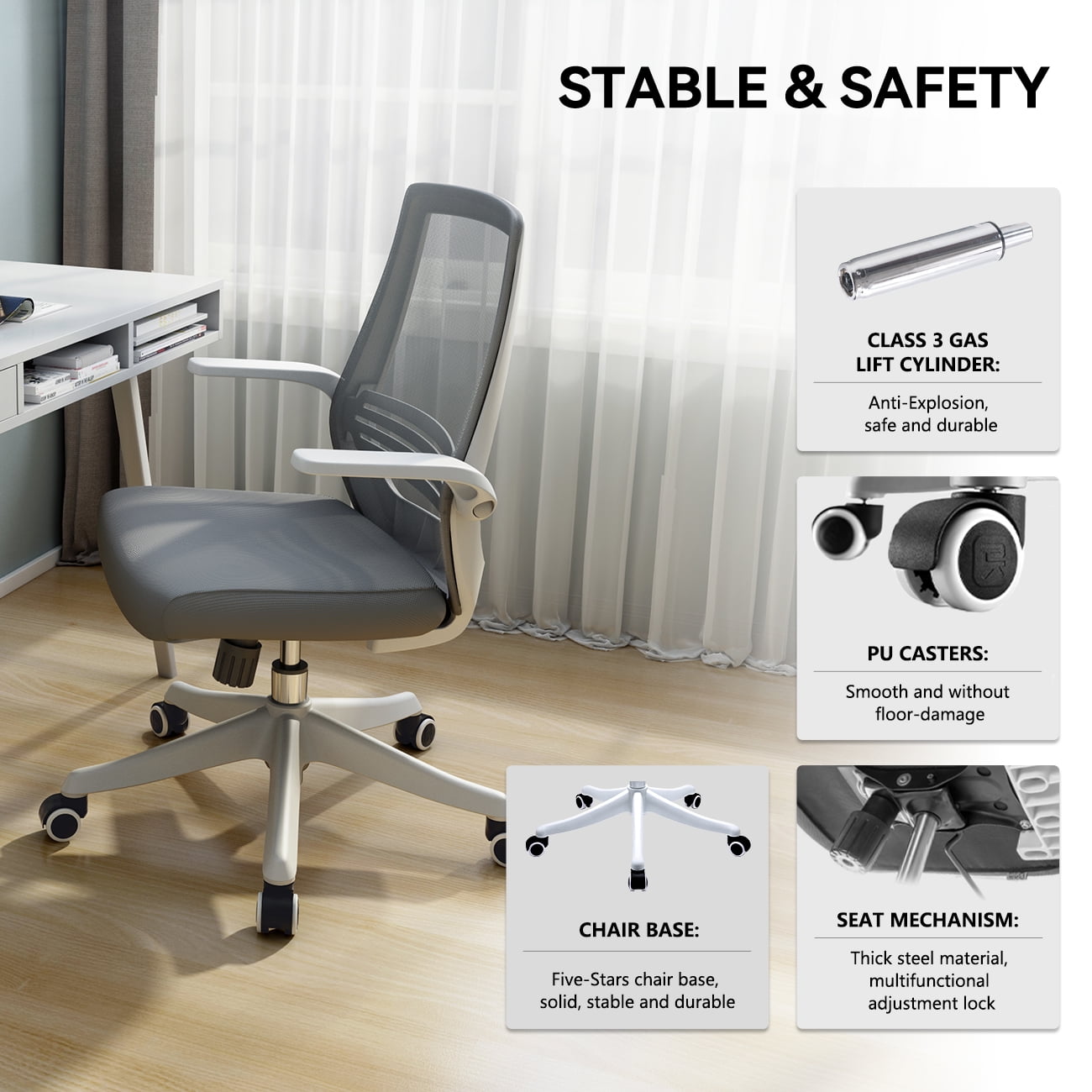 SIHOO Mid-Back Ergonomic Office Chair - Gray