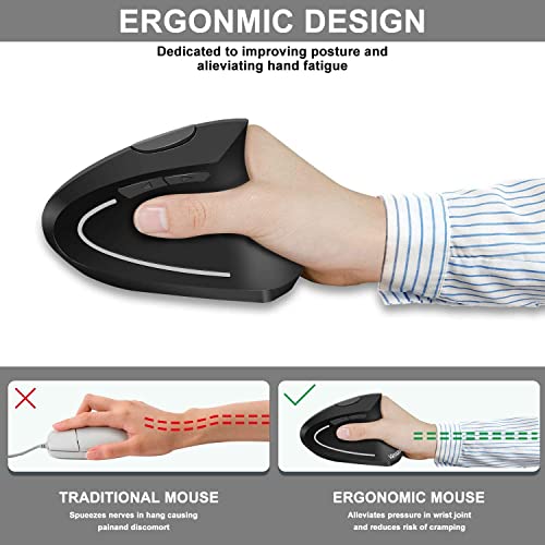 Ergo Wireless Mouse with USB, 6 Buttons - Black