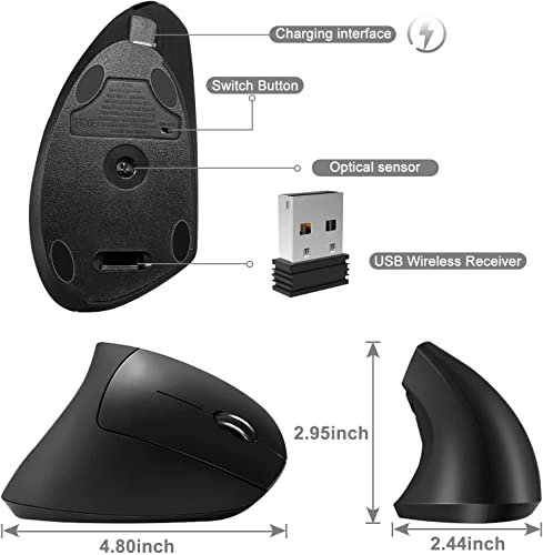 Ergo Wireless Mouse with USB, 6 Buttons - Black