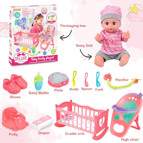 Baby Doll Care Playset with Cradle & Accessories