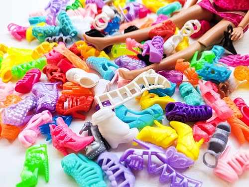 50 Pairs Assorted Barbie Doll Shoes: High Heels, Boots, Flats