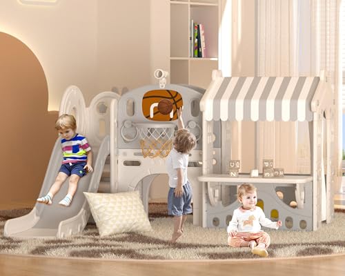 Toddler Slide Playhouse with Basketball Hoop and Tunnel