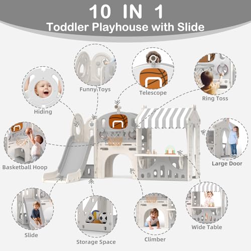 Toddler Slide Playhouse with Basketball Hoop and Tunnel