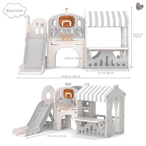Toddler Slide Playhouse with Basketball Hoop and Tunnel