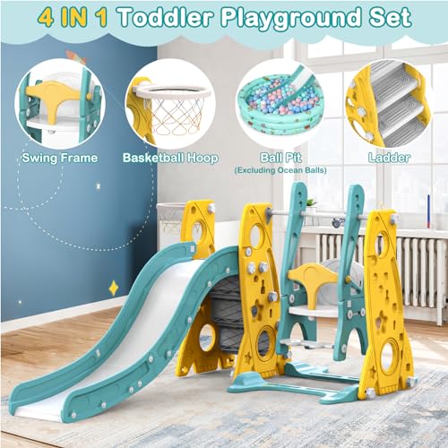 Hapsor 4-in-1 Toddler Slide and Swing Set