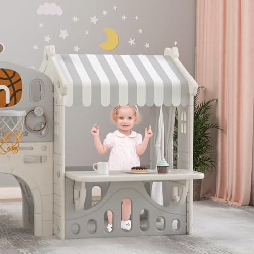 Toddler Slide Playhouse with Basketball Hoop and Tunnel