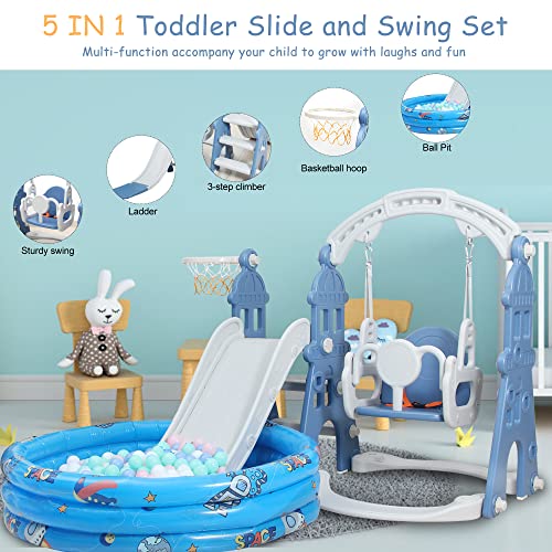 5-in-1 Toddler Playhouse Slide and Swing Set
